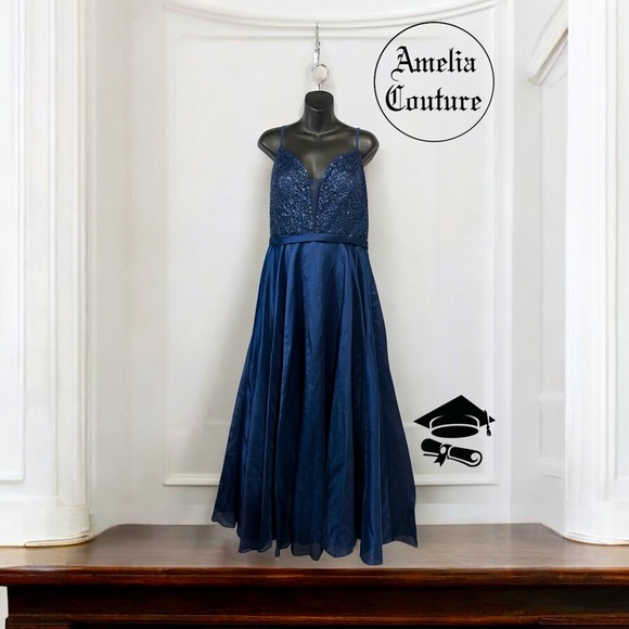 Amélia Couture, Navy Blue Prom Dress, Size 12 👩🏻‍🎓 - Picture 1 of 10
